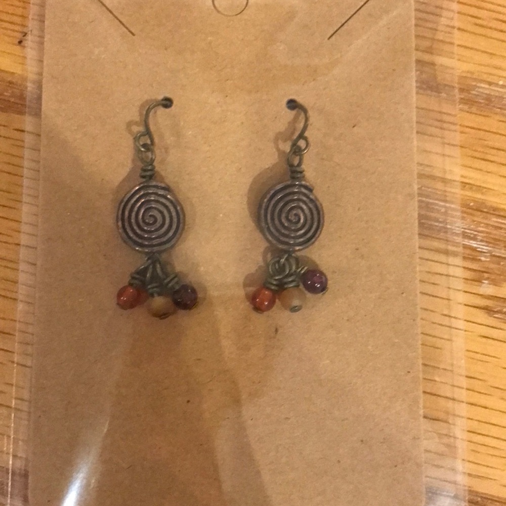 Spiral earrings with earth tone beads